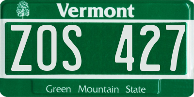 VT license plate ZOS427