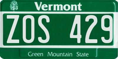 VT license plate ZOS429