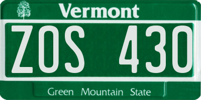 VT license plate ZOS430