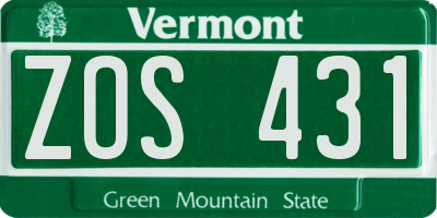 VT license plate ZOS431