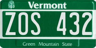 VT license plate ZOS432