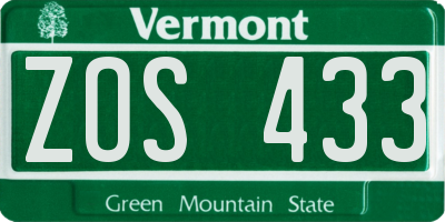 VT license plate ZOS433