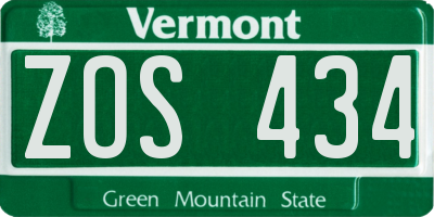 VT license plate ZOS434