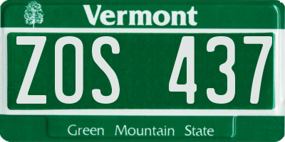 VT license plate ZOS437