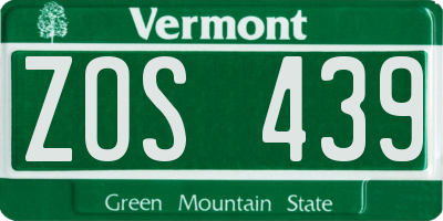 VT license plate ZOS439