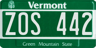 VT license plate ZOS442