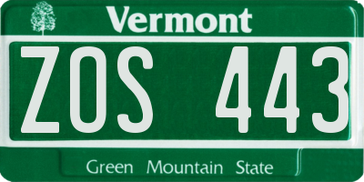 VT license plate ZOS443