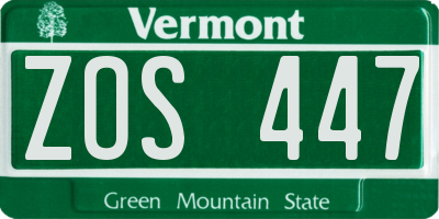 VT license plate ZOS447