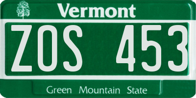 VT license plate ZOS453