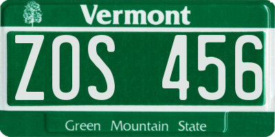 VT license plate ZOS456