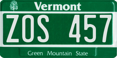 VT license plate ZOS457