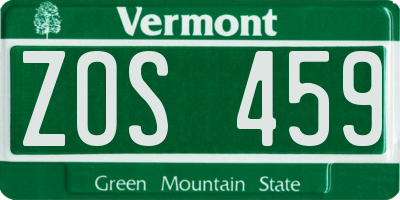 VT license plate ZOS459