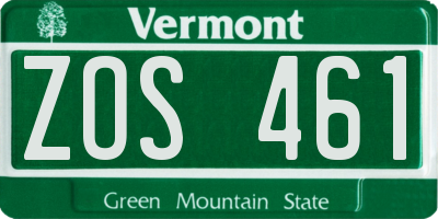 VT license plate ZOS461
