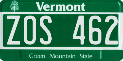 VT license plate ZOS462