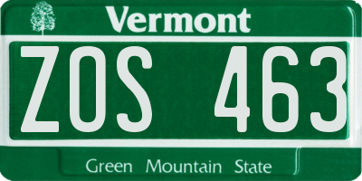VT license plate ZOS463