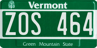VT license plate ZOS464