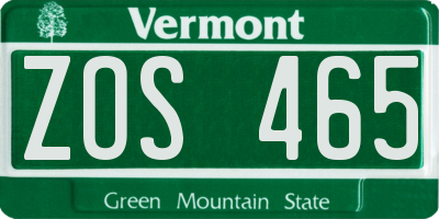 VT license plate ZOS465