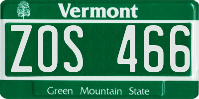 VT license plate ZOS466