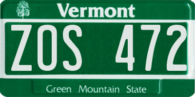 VT license plate ZOS472