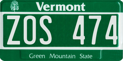 VT license plate ZOS474
