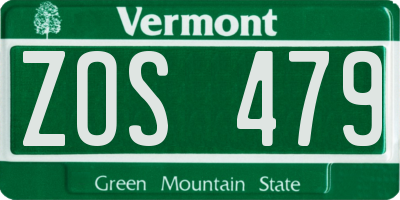 VT license plate ZOS479