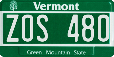 VT license plate ZOS480