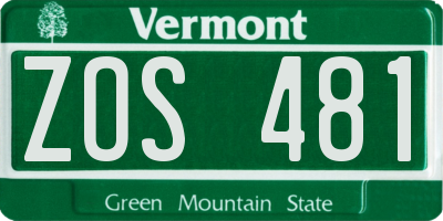VT license plate ZOS481
