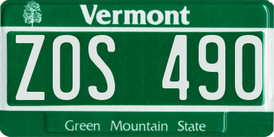 VT license plate ZOS490