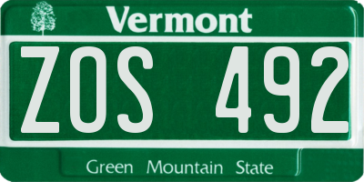 VT license plate ZOS492