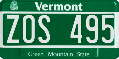 VT license plate ZOS495