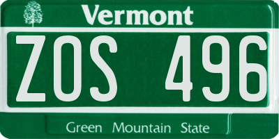 VT license plate ZOS496