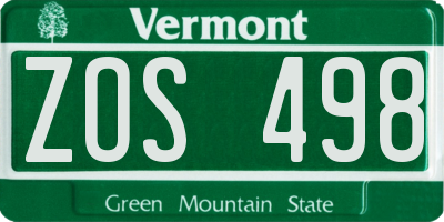 VT license plate ZOS498