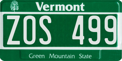 VT license plate ZOS499