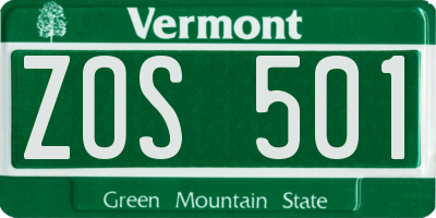 VT license plate ZOS501
