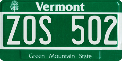 VT license plate ZOS502