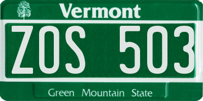 VT license plate ZOS503