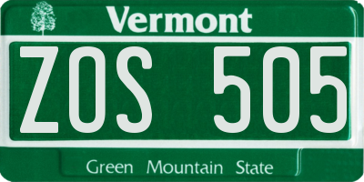 VT license plate ZOS505