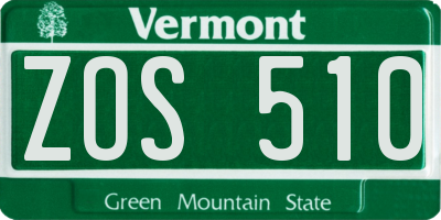 VT license plate ZOS510