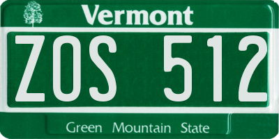 VT license plate ZOS512