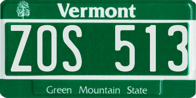 VT license plate ZOS513