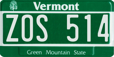 VT license plate ZOS514