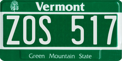 VT license plate ZOS517