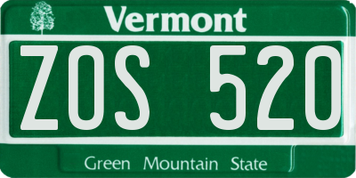VT license plate ZOS520