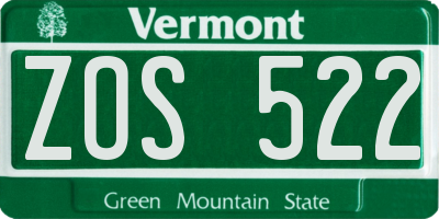 VT license plate ZOS522