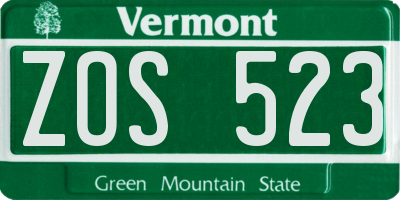 VT license plate ZOS523