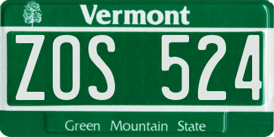 VT license plate ZOS524