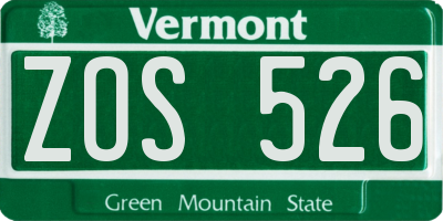 VT license plate ZOS526