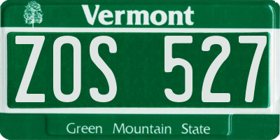 VT license plate ZOS527