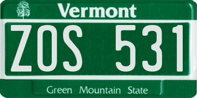 VT license plate ZOS531