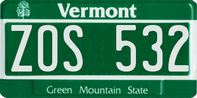 VT license plate ZOS532